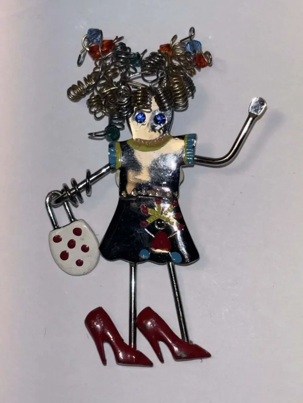 Vintage CARETTE By GANZ Shopping Girl Brooch Pin Dangle Legs Handbag